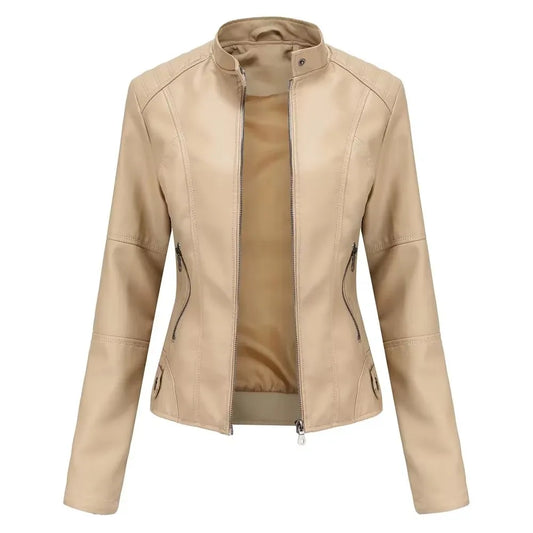 New women's leather jacket Slim jacket Thin section of the spring and autumn jacket Standing collar women's leather jacket