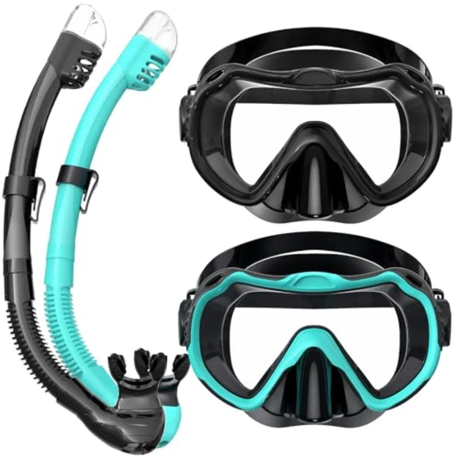Snorkeling Gear for Adults, Snorkel Mask Set 180° Panoramic View Snorkel Gear, 100% Food-Grade Silicone Anti-Fog Anti-Leak Dry