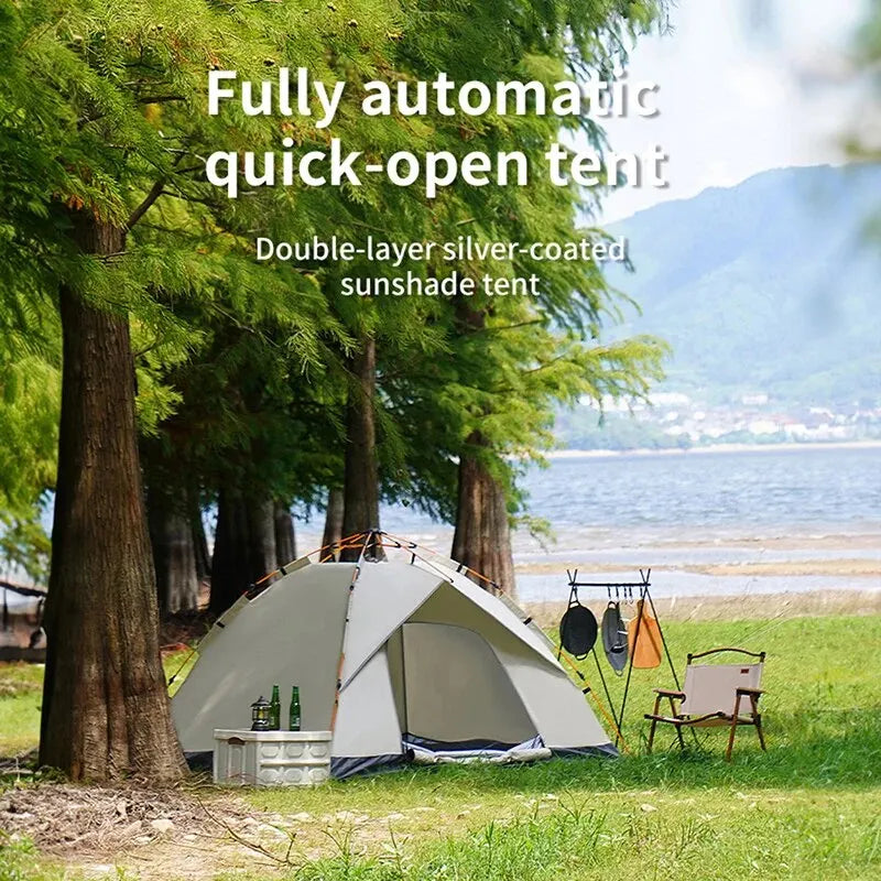 Outdoor Folding Tent Fully Automatic Quick Opening Tent 3-4 Person Self Driving Camping Tent Rain Proof Sun Proof Portable