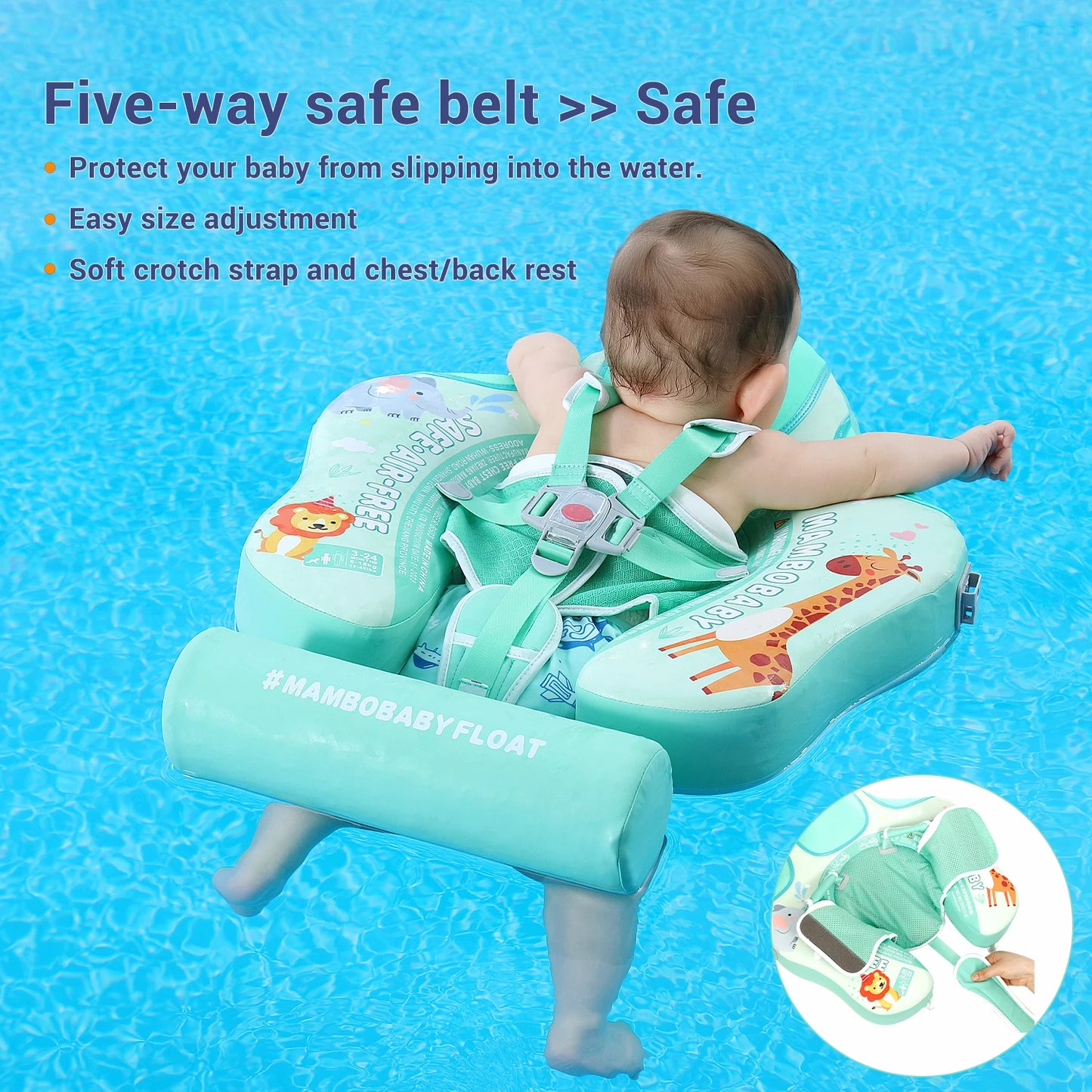 Mambobaby Animal Float Non-Inflatable Safe Solid Core Baby Swimming Buoy Water Trainer Infant Pool Floator Swim Ring with Canopy