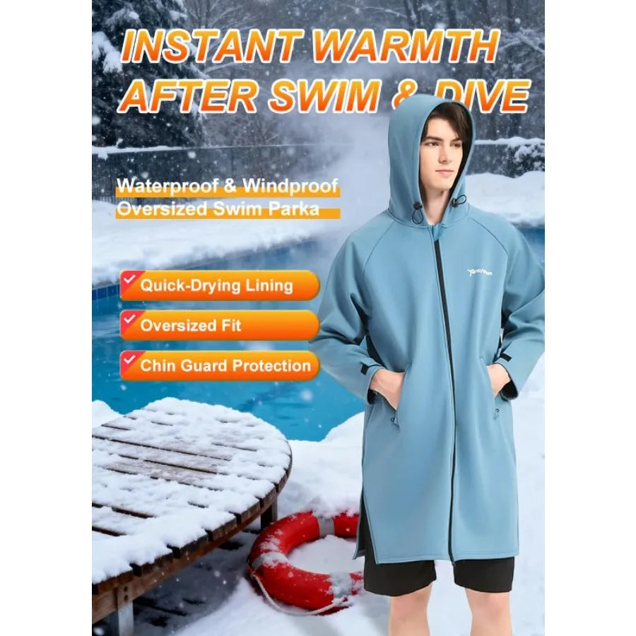 Waterproof & Windproof Fleece Lined Surf Poncho - Oversized Jacket for Swimming
