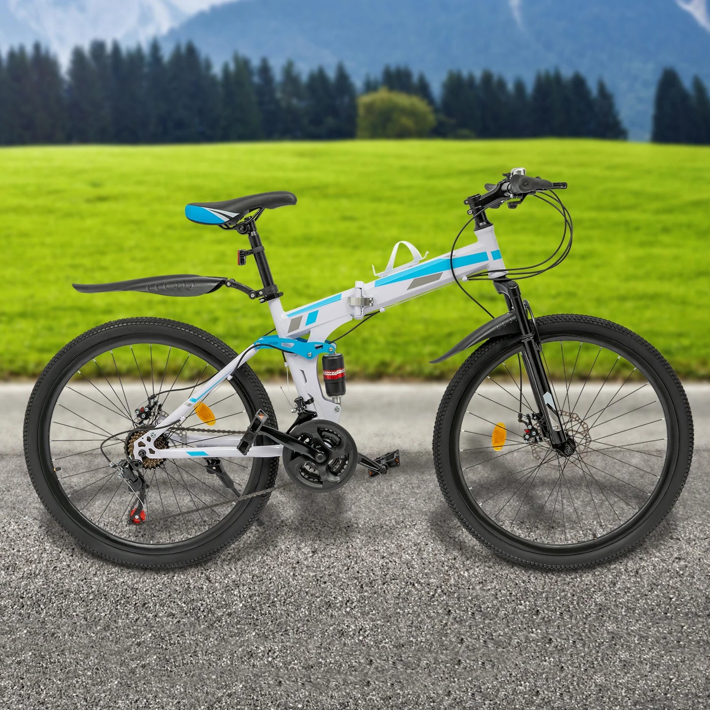 26 Inch Folding Mountain Bike 21-Speed High-carbon Steel MTB with Dual Disc Brake System Adult Mountain Bicycle Height Adjustable for Men Women,