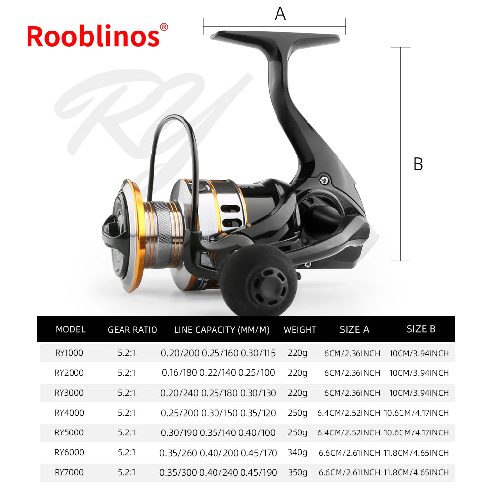 Rooblinos RY 1000-7000 Series Spinning Fishing Reel Ultralight Max Drag 15kg Lure Fishing Spinning Reel Saltwater Wheel
