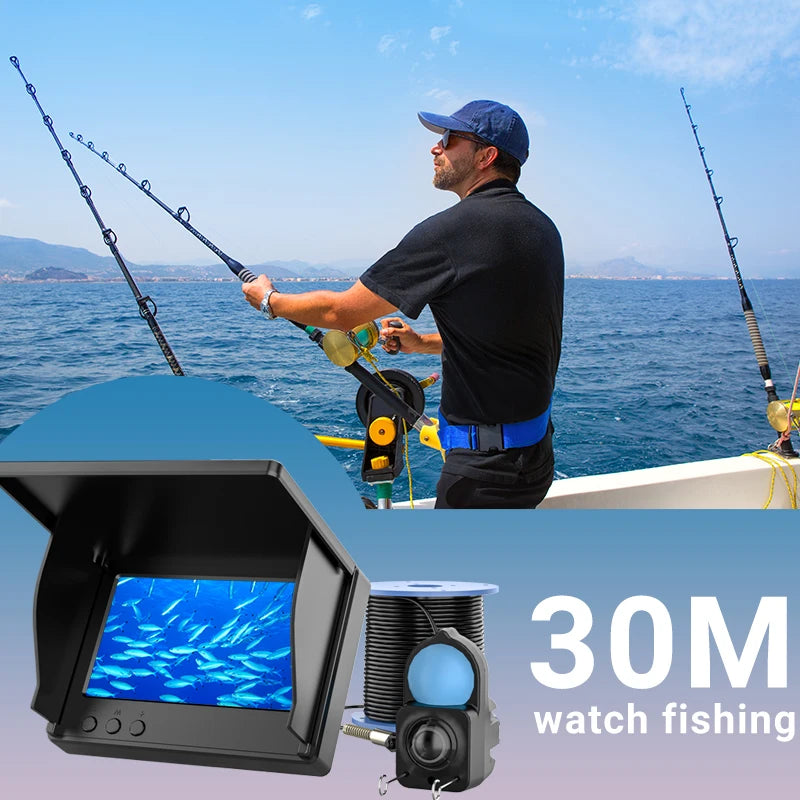 IP68 Waterproof Underwater Fishing Camera With Monitor Portable Fish Finder With Night Vision & Depth Finder HD Ice Lake Sea Boat Fishing Sonar Camera For Anglers Men