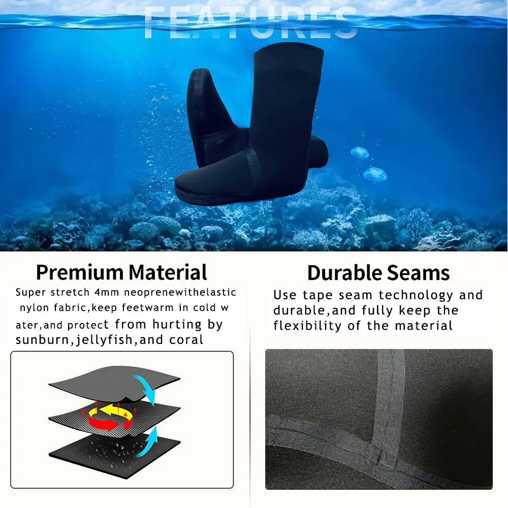 Waterproof Dense Neoprene Wading Socks Water Booties-4mm Fishing Wader's Stockingfoot for for Diving Swimming Surfing (a Pair)
