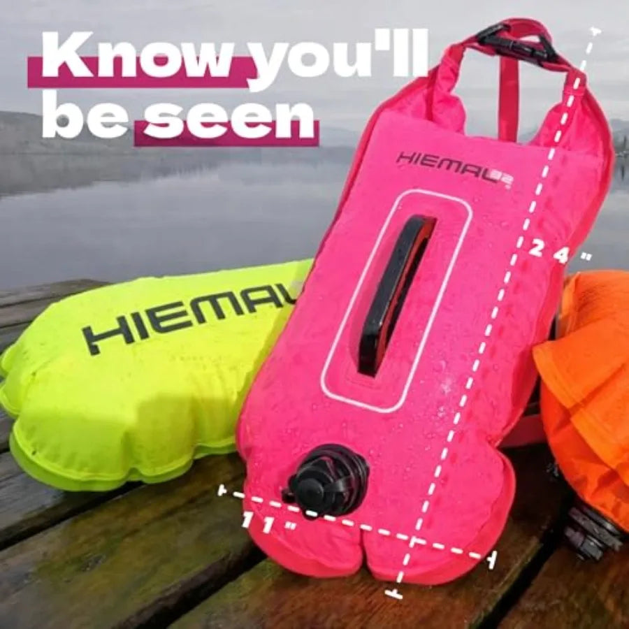 Swim Buoy for Open Water with Dry Bag 15L - Fully Waterproof Swim Bubble - Be Safe with Higher Visibility, Toughened Nylon and