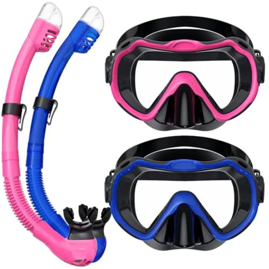 Snorkeling Gear for Adults, Snorkel Mask Set 180° Panoramic View Snorkel Gear, 100% Food-Grade Silicone Anti-Fog Anti-Leak Dry