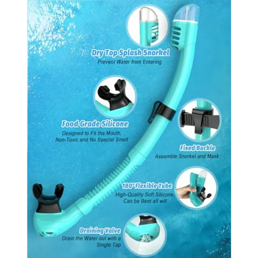 Snorkeling Gear for Adults, Snorkel Mask Set 180° Panoramic View Snorkel Gear, 100% Food-Grade Silicone Anti-Fog Anti-Leak Dry
