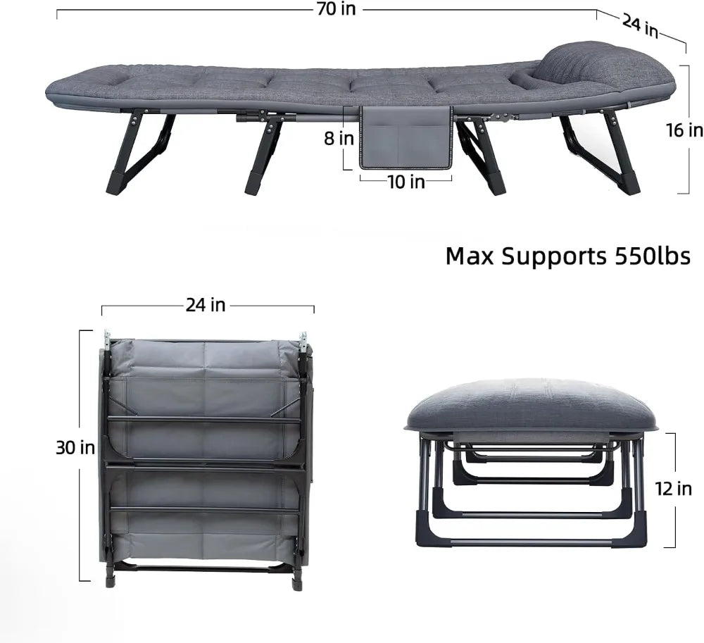Heavy Duty Folding Camping Cot with Mattress, 550Lbs Capacity, No Assembly, Adjustable Portable Bed for Adults, Indoor Outdoor Use