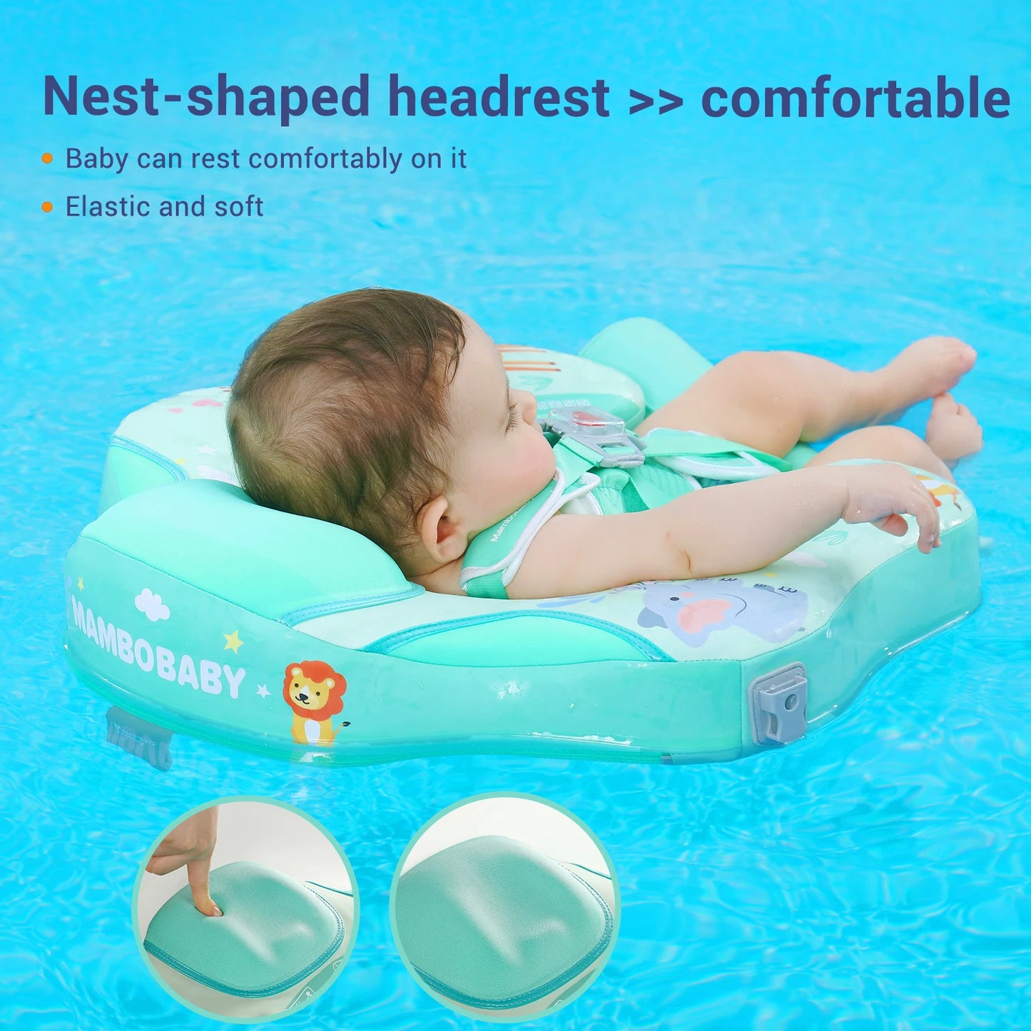 Mambobaby Animal Float Non-Inflatable Safe Solid Core Baby Swimming Buoy Water Trainer Infant Pool Floator Swim Ring with Canopy