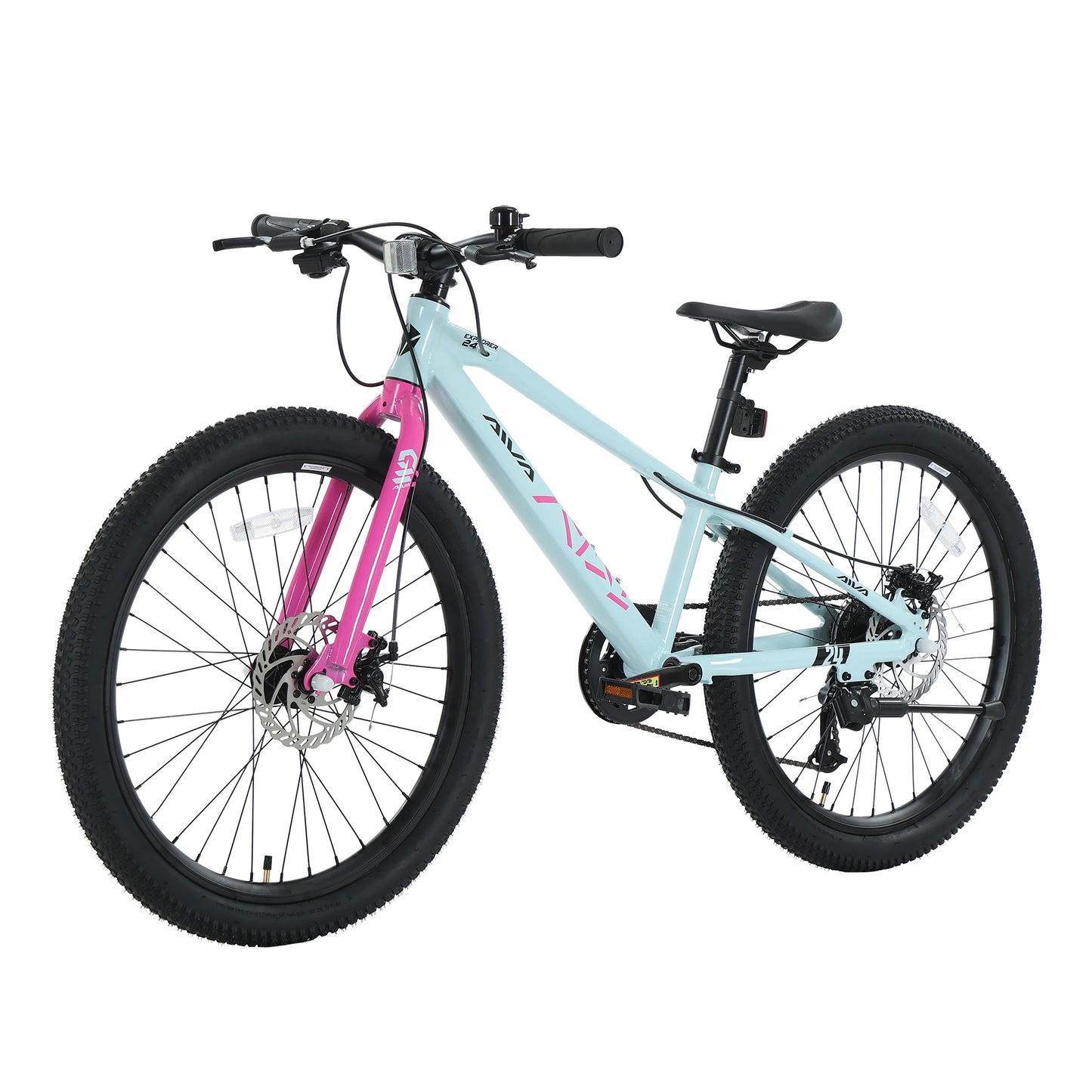 AIVA EXPLOPER24 Hardtail MTB, 7 Speed Mountain Bike, Bicycle for Teenagers and Adults, 24 Inch Wide Tires, Lightweight Aluminum Frame, Front & Rear Disc Brakes