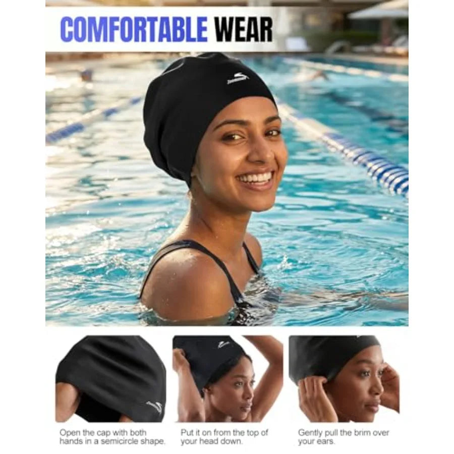 X- Silicone Swim Cap for Long Hair, 14.2in Long Waterproof Anti-Leak Seal for Braids, Dreadlocks, Weaves, Afros and Curls, Swim