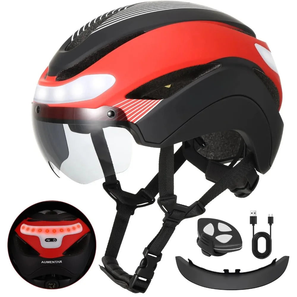 LUMDEER Road Bicycle Turn Signal Helmet With Magnetic Googles & Sun Visor  Ride Racing Ultralight Adult Road Bike Front And Rear