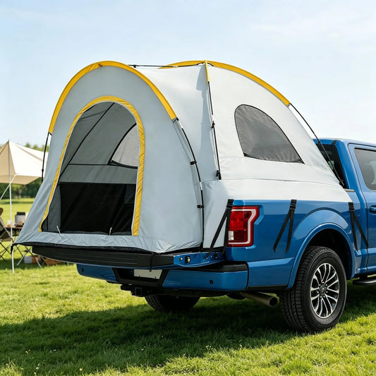 Waterproof Double Layer Pickup Truck Bed Tent with Awning – Portable Camping Shelter for 2–3 Persons, Fits 5–8.2 ft Beds – Compatible with Chevrolet Silverado 1500, F150, Ram 1500, Toyota Tundra, GMC Sierra 1500, 2500
