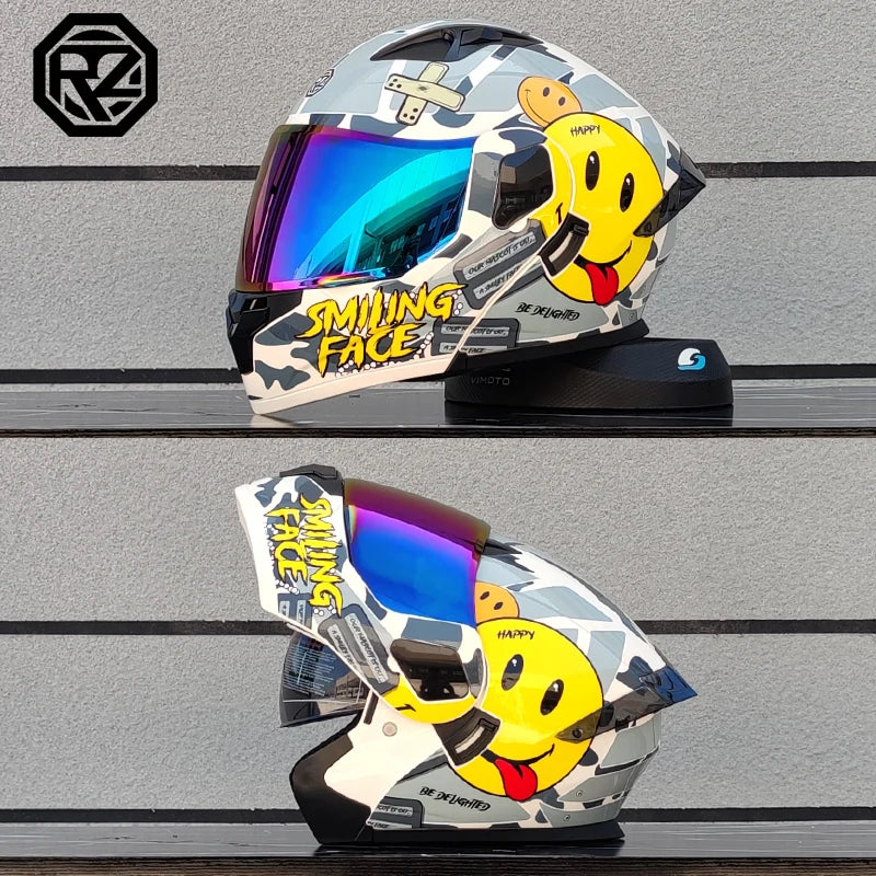 ORZ Personalised Motorcycle Full Face Helmet Men Women Fashion Dual Lens Helmets Motocross Racing Modular Flip Up Casco Moto