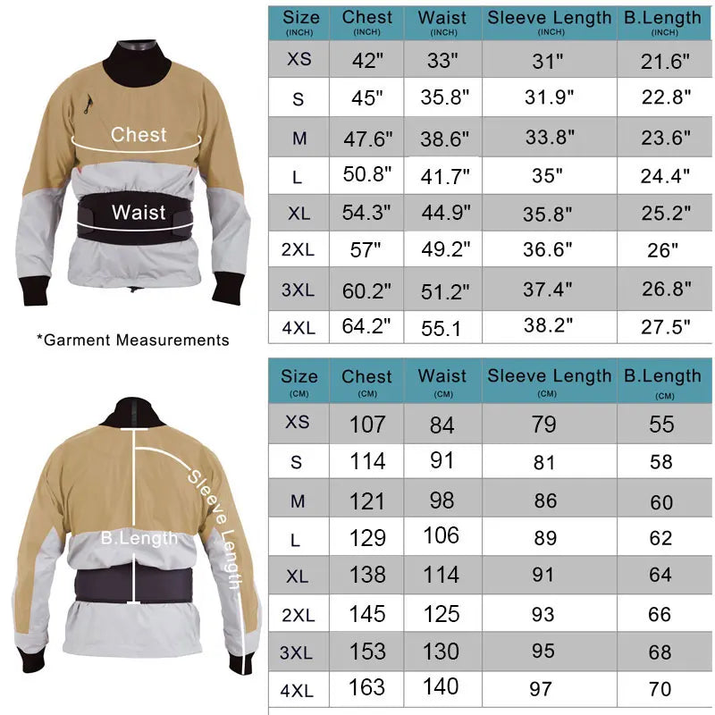 Men's/Women's Kayak Dry Top, Breathable with Double Waist, Spray Waterproof, Paddling Adventure Jacket, Drysuit ,Touring, Rafting