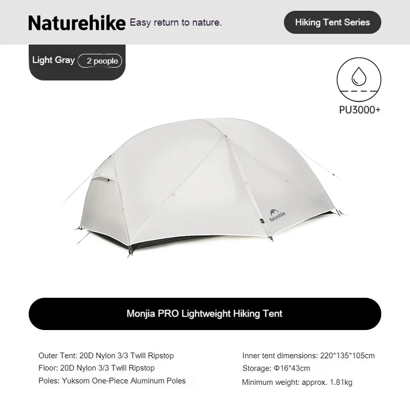 Naturehike Mongar PRO Hiking Tent 1 2 3 Person 20D Nylon Waterproof Ultralight Outdoor Camping Trekking Backpacking Shelter Tent