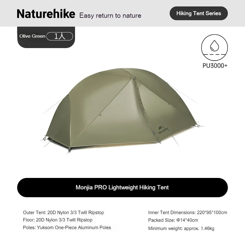Naturehike Mongar PRO Hiking Tent 1 2 3 Person 20D Nylon Waterproof Ultralight Outdoor Camping Trekking Backpacking Shelter Tent