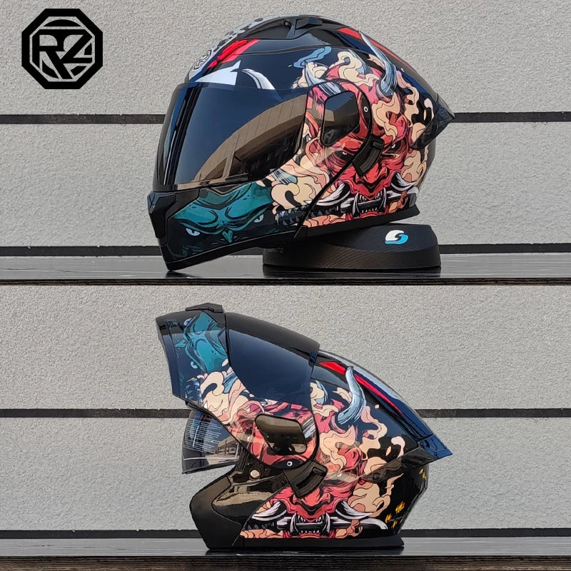 ORZ Personalised Motorcycle Full Face Helmet Men Women Fashion Dual Lens Helmets Motocross Racing Modular Flip Up Casco Moto