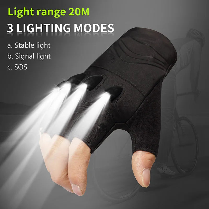 DAYWOLF Led Gloves Mountain Hiking Cycling Fishing Outdoor Night Sports Anti Slip Lighting Touch Screen Half Finger Men Green