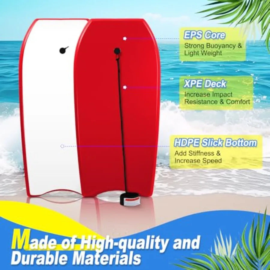 2 Pack Bodyboard for Beach Lightweight Surfboards with EPS Core Pool Skim Boards with Rope Surfing Body Board for Adults Surfing