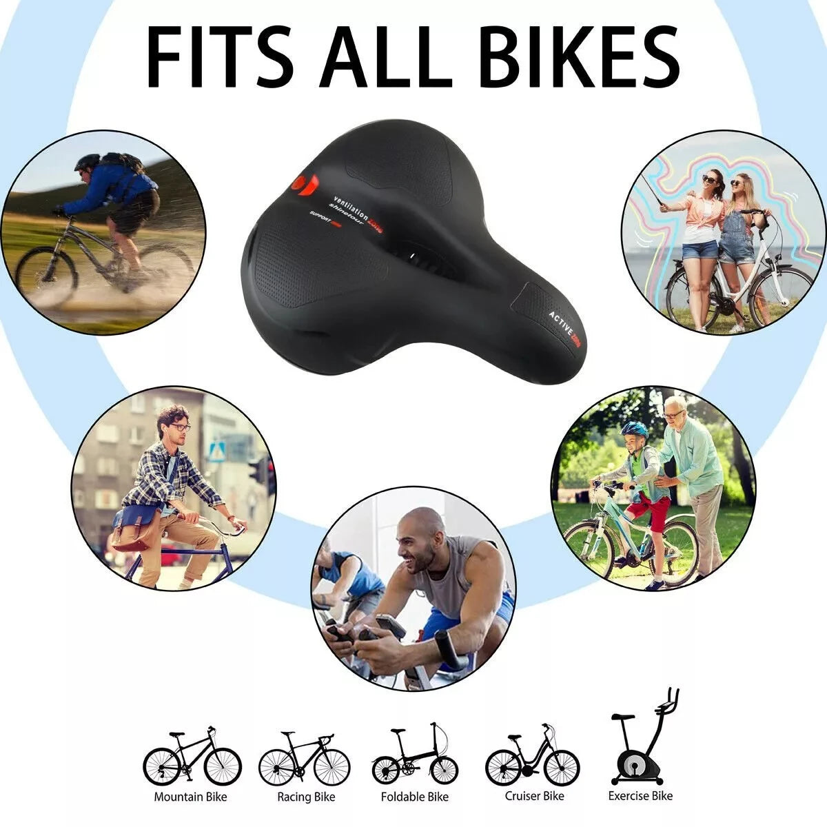 Widened Soft Ergonomic Bicycle Saddle Hollow Breathable Bike Seat With Taillight for Mountain Biking