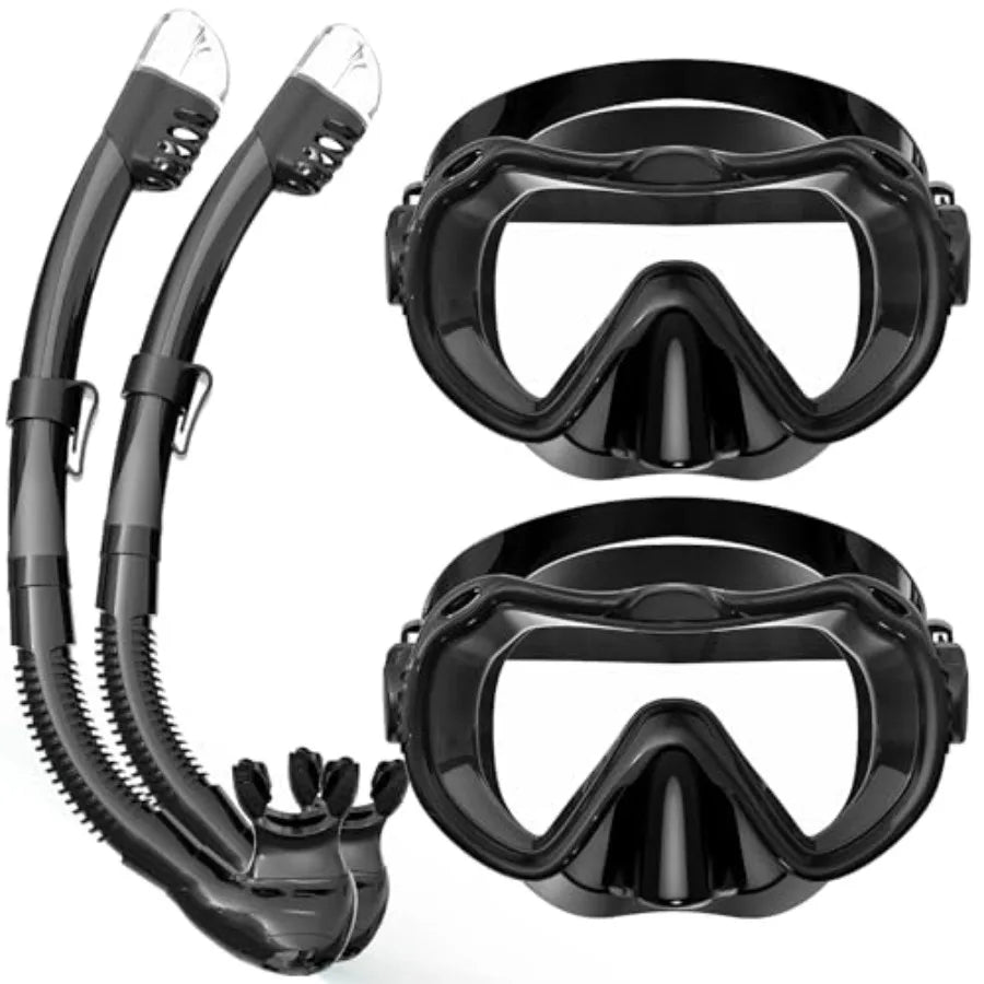 Snorkeling Gear for Adults, Snorkel Mask Set 180° Panoramic View Snorkel Gear, 100% Food-Grade Silicone Anti-Fog Anti-Leak Dry