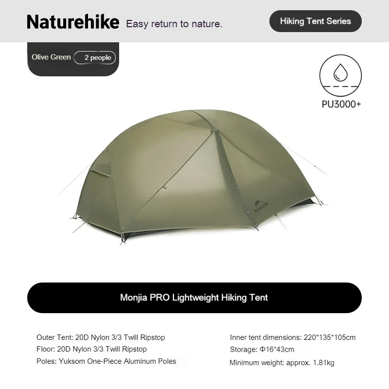 Naturehike Mongar PRO Hiking Tent 1 2 3 Person 20D Nylon Waterproof Ultralight Outdoor Camping Trekking Backpacking Shelter Tent