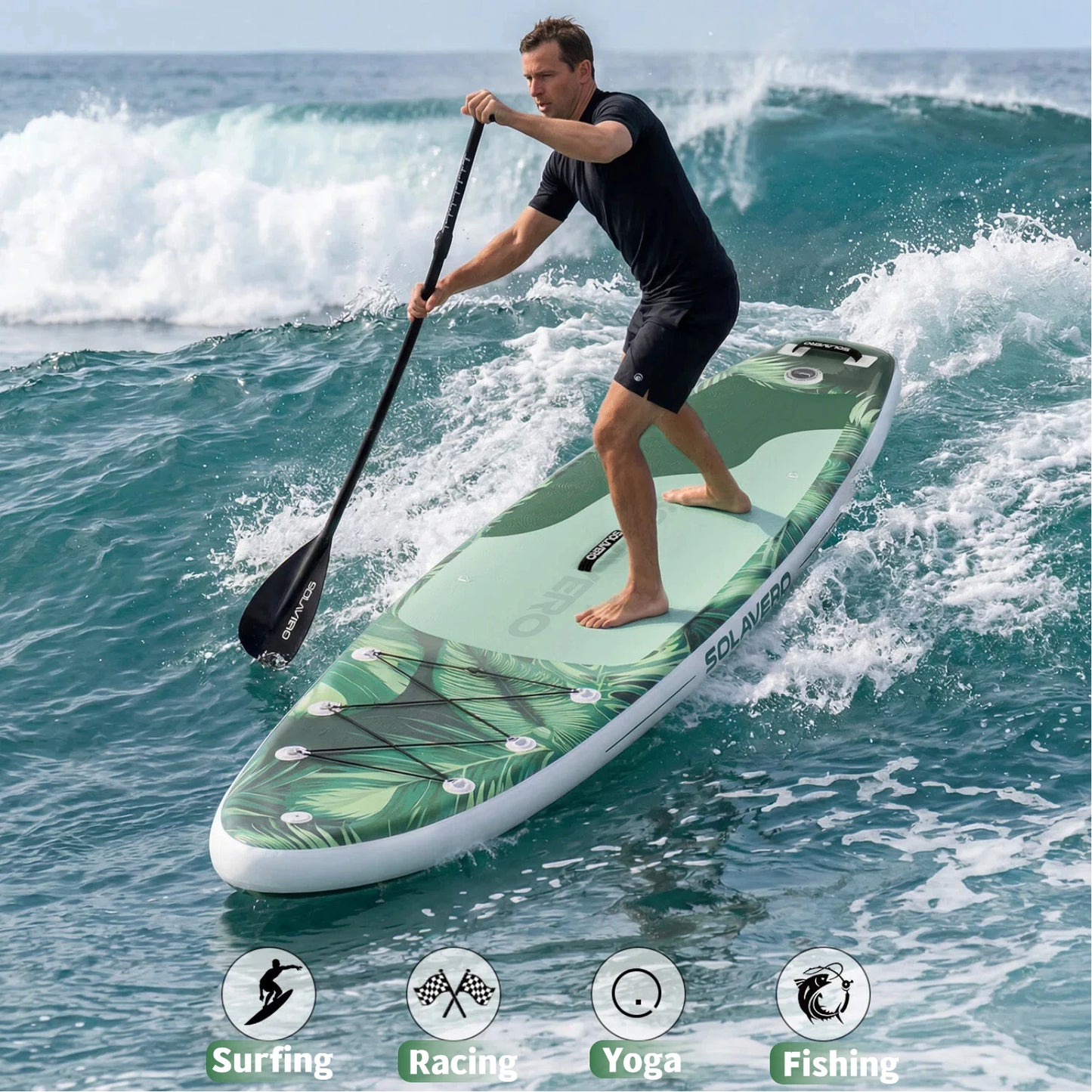 323/335/350cm Inflatable SUP Board with Accessories, 3 Removable Fins & Adjustable Paddle | Non-Slip Adult Paddle Board in Various Designs for All Water Activities