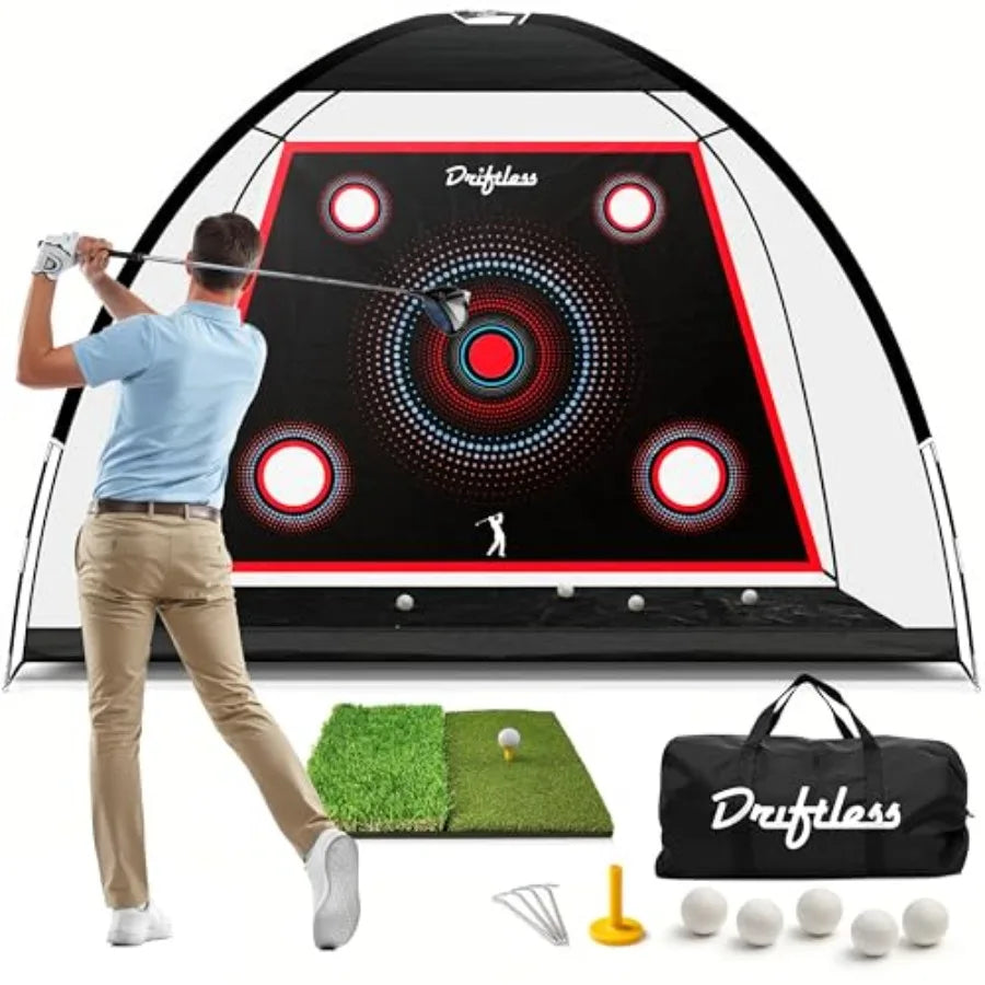 Golf Net 10x7 ft Practice Net for Backyard Driving, Indoor Hitting Net with Mat, A Great Gift for Golfers
