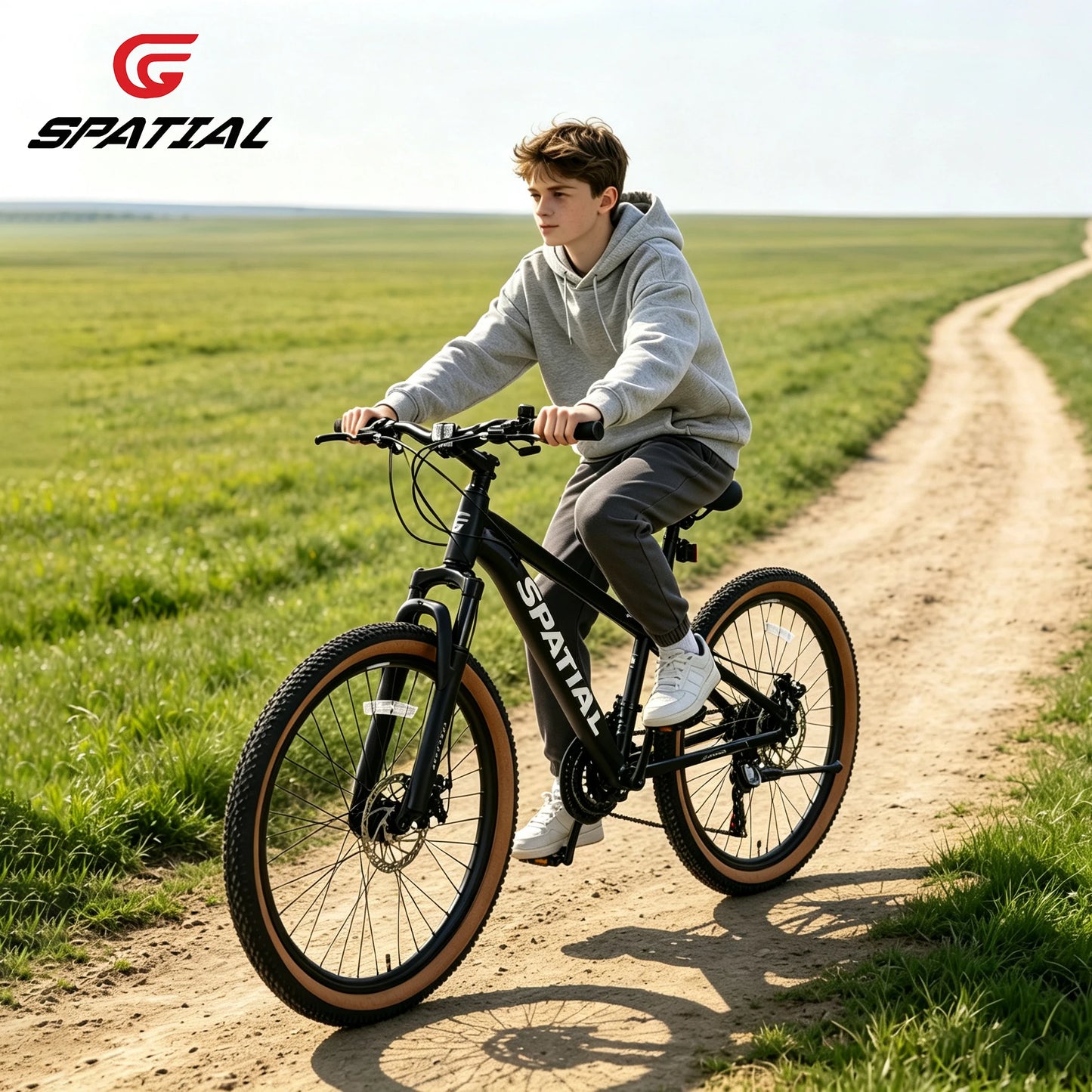 SPATIAL MT24FS 24 Inch Hardtail MTB, 21 Speed Mountain Bike, Bicycle for Teenagers and Adults, Lightweight Aluminum Frame, Suspension Fork, Front & Rear Disc Brakes