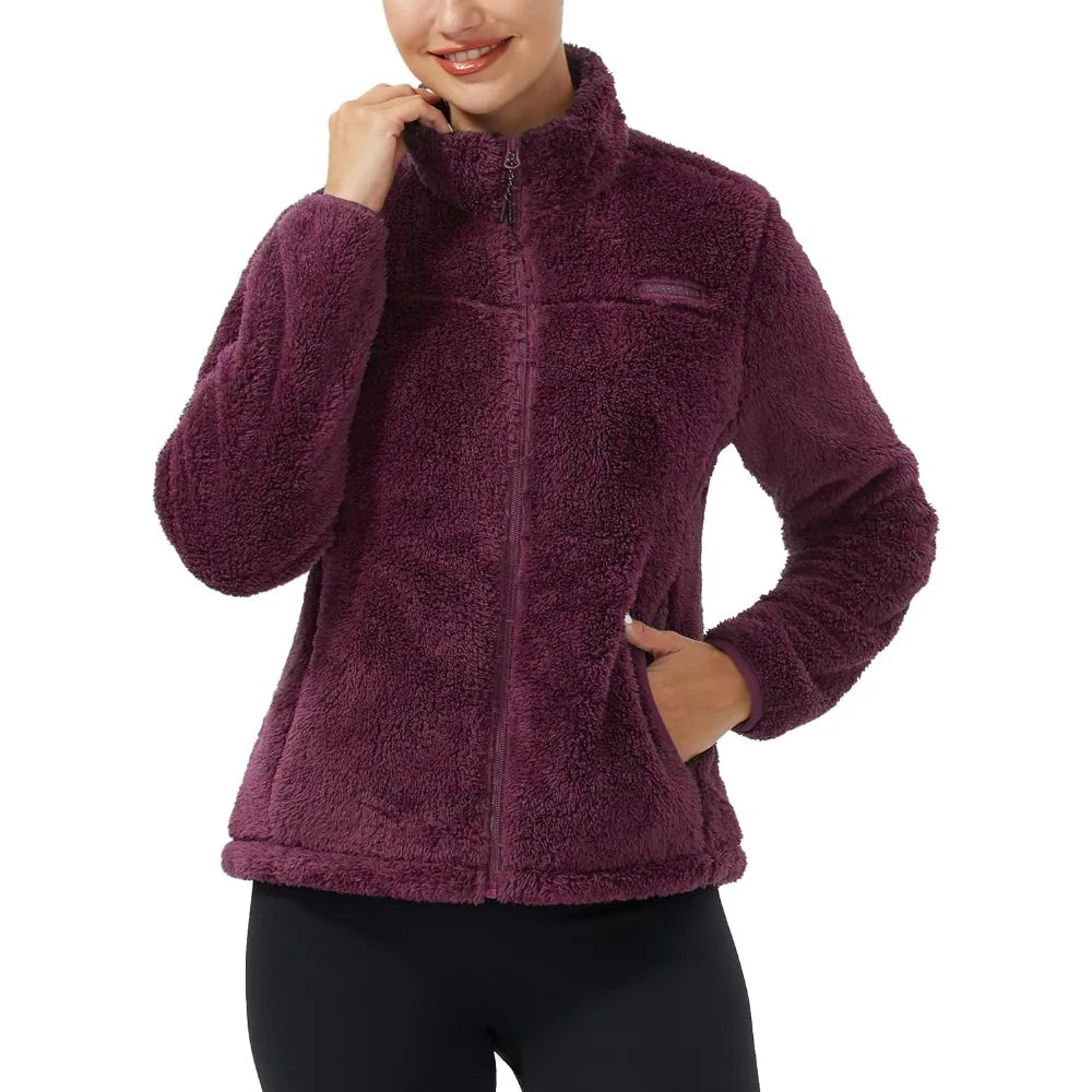 Women's Fuzzy Fleece Jacket with Full Zip for Spring Fall Winter