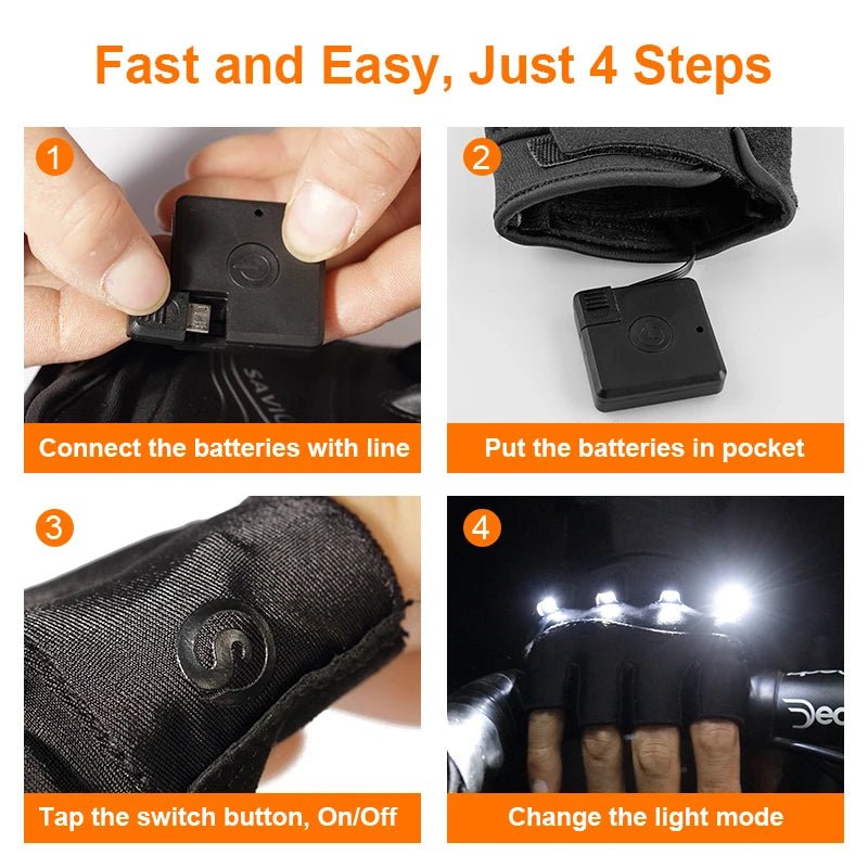 DAYWOLF Led Gloves Mountain Hiking Cycling Fishing Outdoor Night Sports Anti Slip Lighting Touch Screen Half Finger Men Green