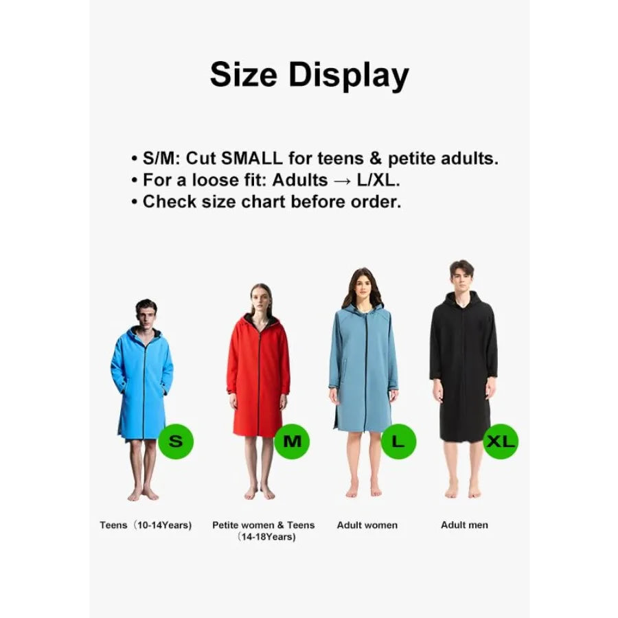 Waterproof & Windproof Fleece Lined Surf Poncho - Oversized Jacket for Swimming