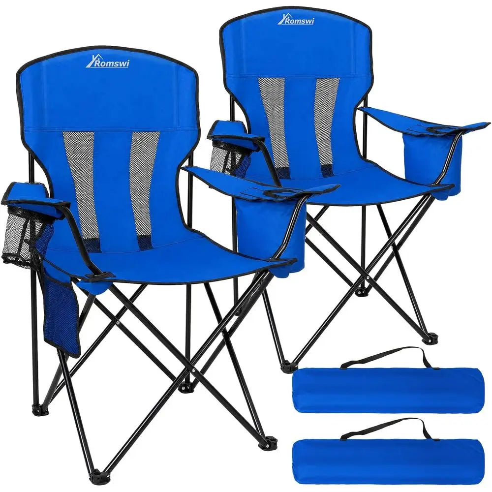 Camping Chairs or Adults 2 Pack, olding Chair with 4-Can Cooler Bag & Cup Holder, Portable Heavy Duty Outdoor Chair with Mesh Ba