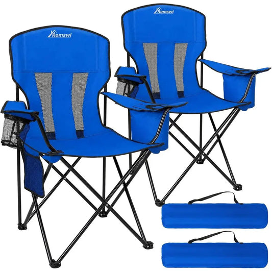 Camping Chairs or Adults 2 Pack, olding Chair with 4-Can Cooler Bag & Cup Holder, Portable Heavy Duty Outdoor Chair with Mesh Ba