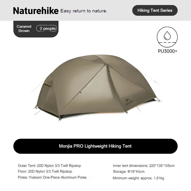 Naturehike Mongar PRO Hiking Tent 1 2 3 Person 20D Nylon Waterproof Ultralight Outdoor Camping Trekking Backpacking Shelter Tent