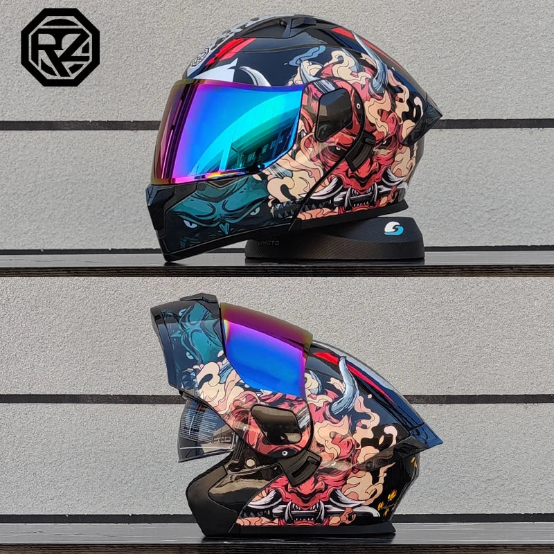 ORZ Personalised Motorcycle Full Face Helmet Men Women Fashion Dual Lens Helmets Motocross Racing Modular Flip Up Casco Moto