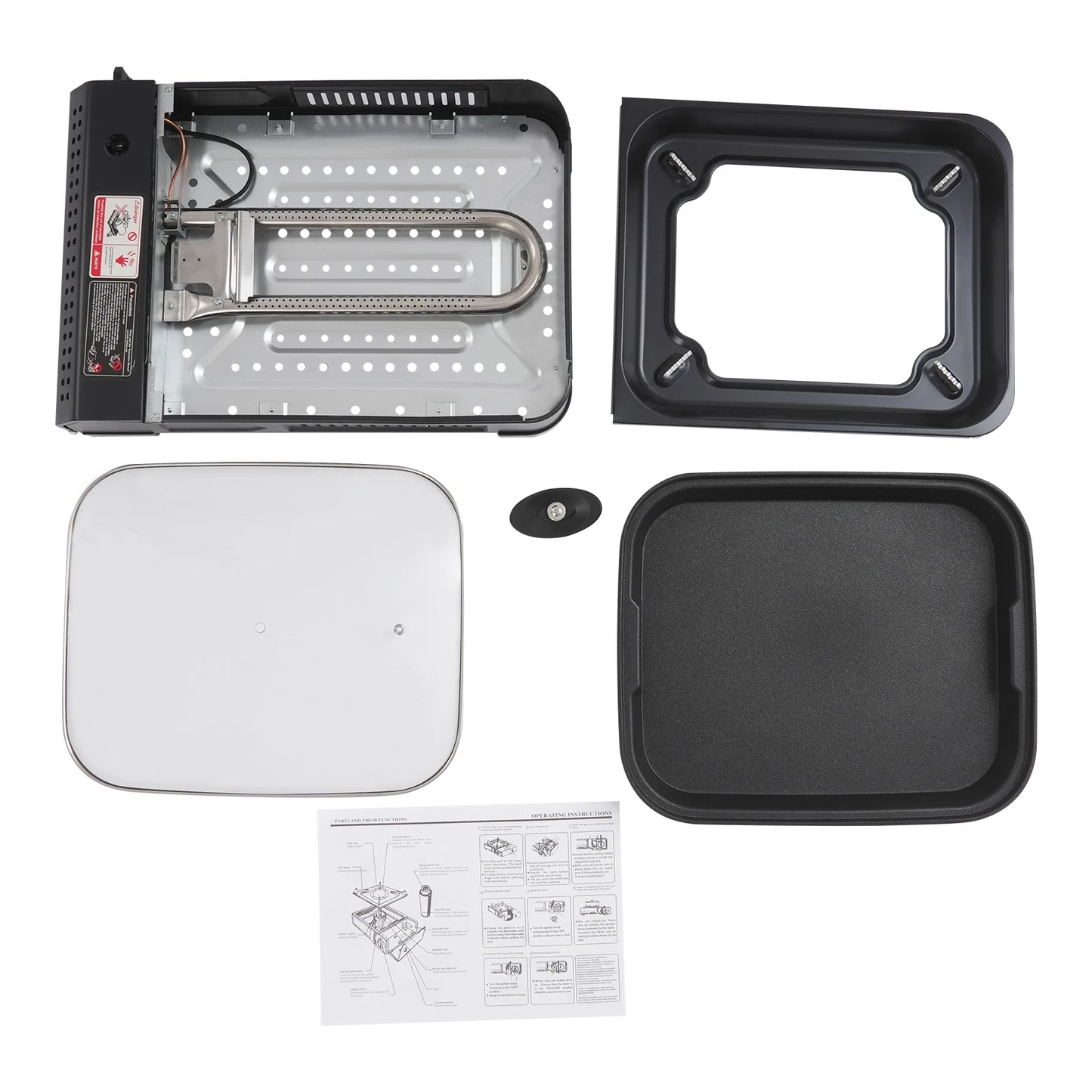 2.1KW Portable Camping Grill Gas Stove Butane Gas Stove W/Grill Pan Lid for Camping Traveling Trekking 17.71*12*3.34in