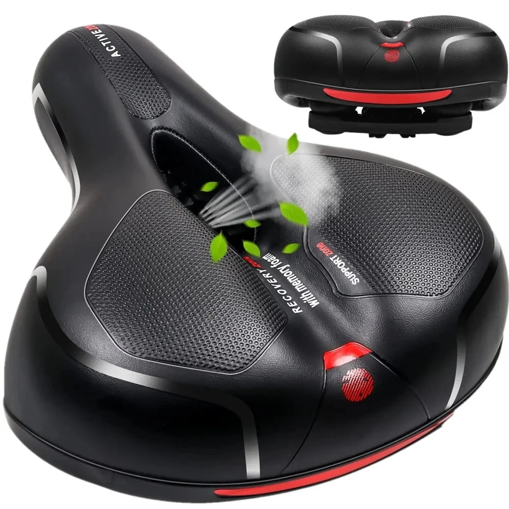 Widened Soft Ergonomic Bicycle Saddle Hollow Breathable Bike Seat With Taillight for Mountain Biking