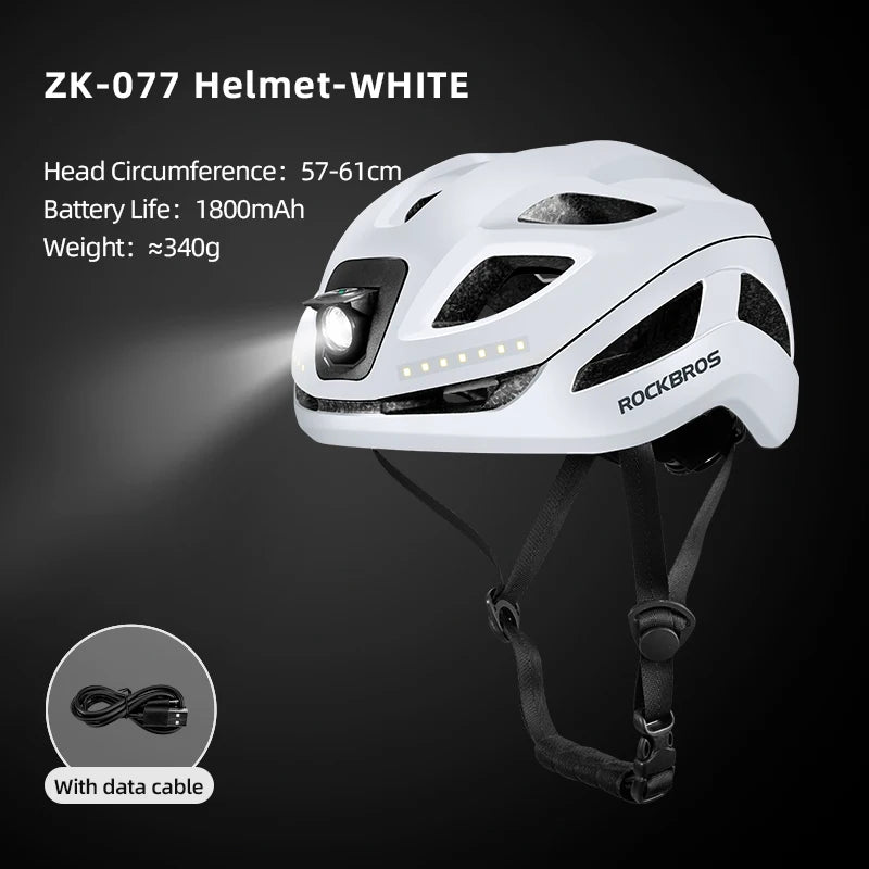 ROCKBROS Cycling Light Helmet Type-C Charging Electric LED Front Light Helmet Night Cycling Safety Helmet Bicycle Scooter Helmet