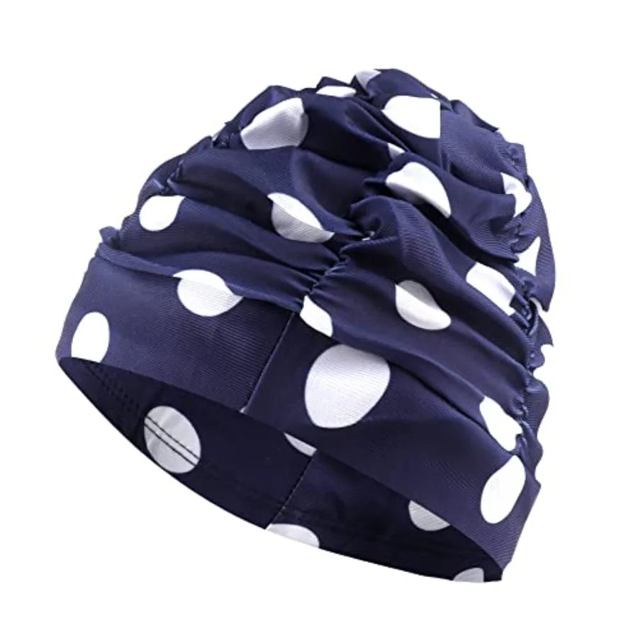 Swim Caps for Women Swimming, 1 Pcs Fabric Nylon Cloth Swim Cap, Comfort Pleated Swimming Cap for Long Hair, Not Waterproof Ela