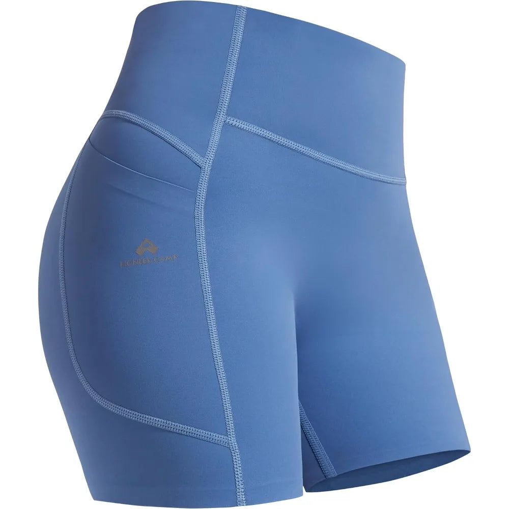 Pioneer Camp 5"/8" Biker Shorts for Women Seamless Tummy Control No Front Seam Yoga Workout Athletic Shorts with Pocket