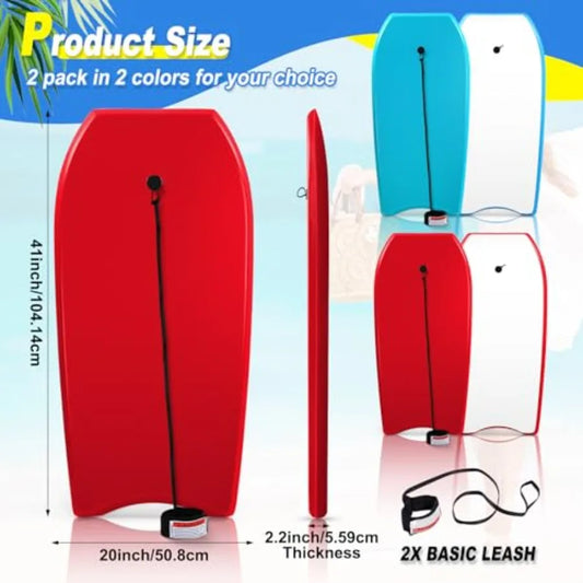 2 Pack Bodyboard for Beach Lightweight Surfboards with EPS Core Pool Skim Boards with Rope Surfing Body Board for Adults Surfing