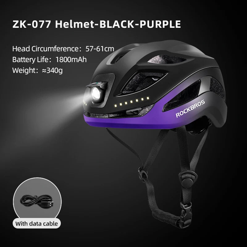 ROCKBROS Cycling Light Helmet Type-C Charging Electric LED Front Light Helmet Night Cycling Safety Helmet Bicycle Scooter Helmet