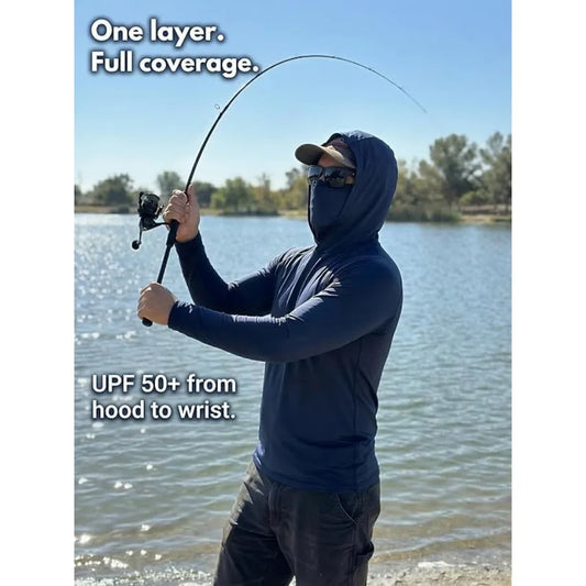 3 Pack Men's Hooded Long Sleeve Shirt with Face Mask Sun Protection Stretch Workout Shirt for Running Cycling Fishing