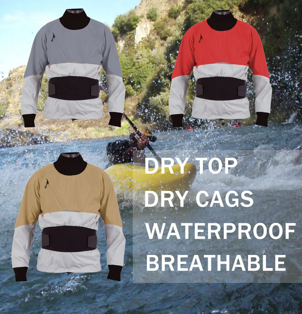 Men's/Women's Kayak Dry Top, Breathable with Double Waist, Spray Waterproof, Paddling Adventure Jacket, Drysuit ,Touring, Rafting