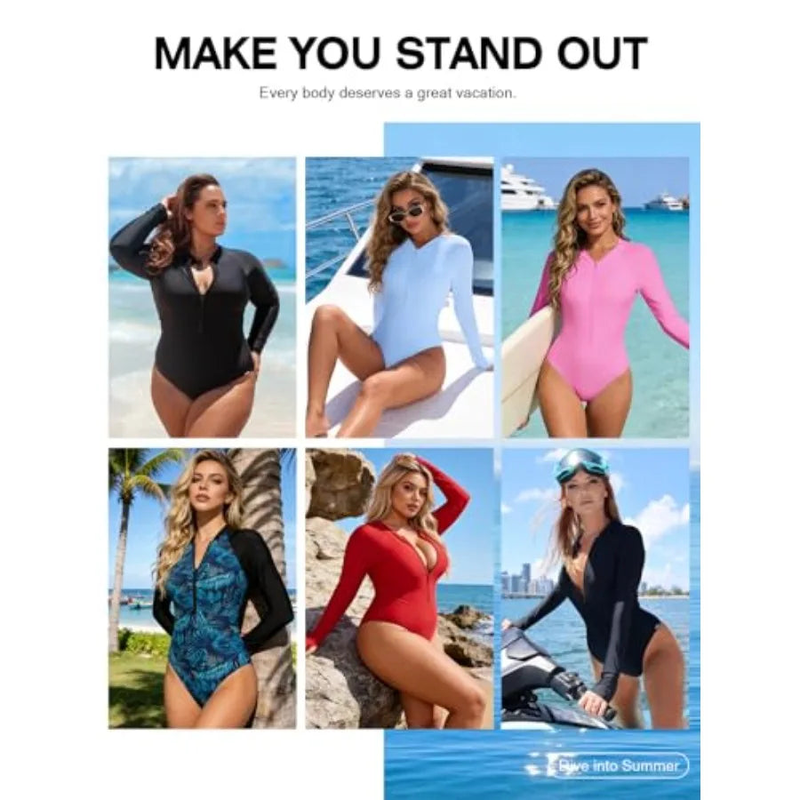 Women's One Pcs Swimsuits Long Sleeve Rash Guard UV Protection Surfing Swimsuit Bathing Suit