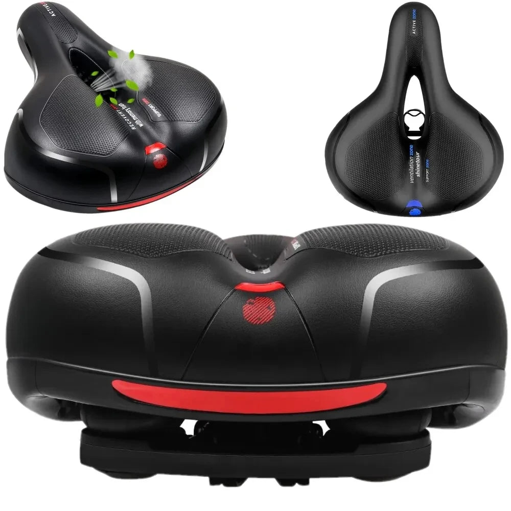 Widened Soft Ergonomic Bicycle Saddle Hollow Breathable Bike Seat With Taillight for Mountain Biking