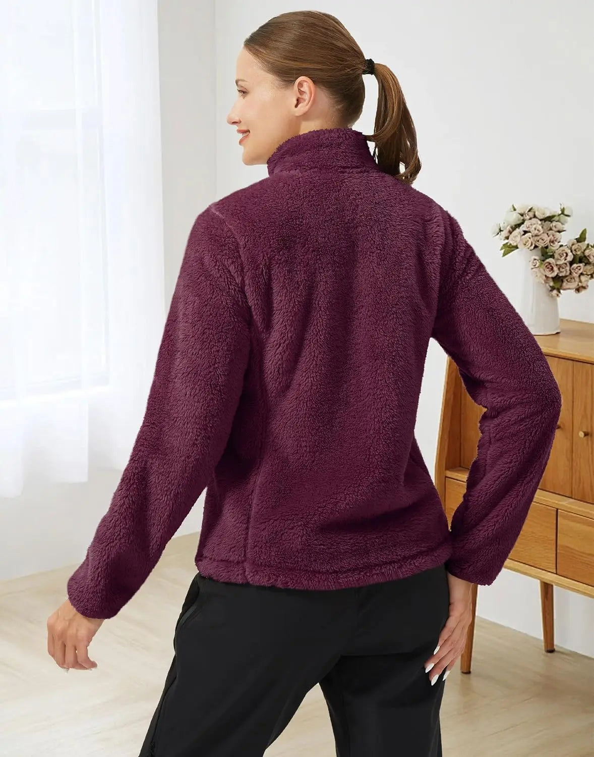 Women's Fuzzy Fleece Jacket with Full Zip for Spring Fall Winter